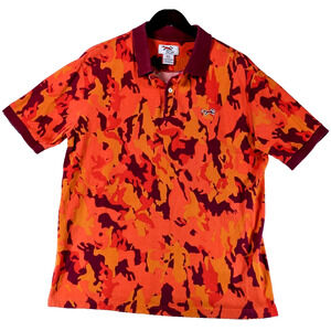 Retro Fox Mens Polo Red Yellow Camo 100% Cotton Short Sleeve Made In Egypt XL